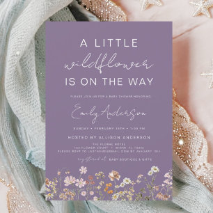 Invitación Purple A Little Wildflower Baby Shower