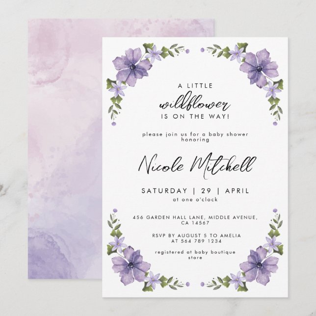 Invitación Purple A Little Wildflower Está En El Camino Del G (Anverso / Reverso)