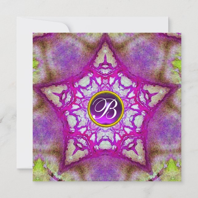 INVITACIÓN PURPLE ABSTRACTO DE ESTRELLA ROSA AMETYST MONOGRAM (Anverso)