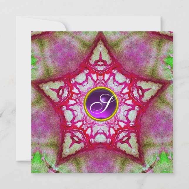 INVITACIÓN PURPLE ABSTRACTO DE ESTRELLA ROSA AMETYST MONOGRAM (Anverso)