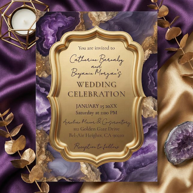 Invitación Purple Amethyst & Gold Agate Geode Ornate Wedding (Subido por el creador)