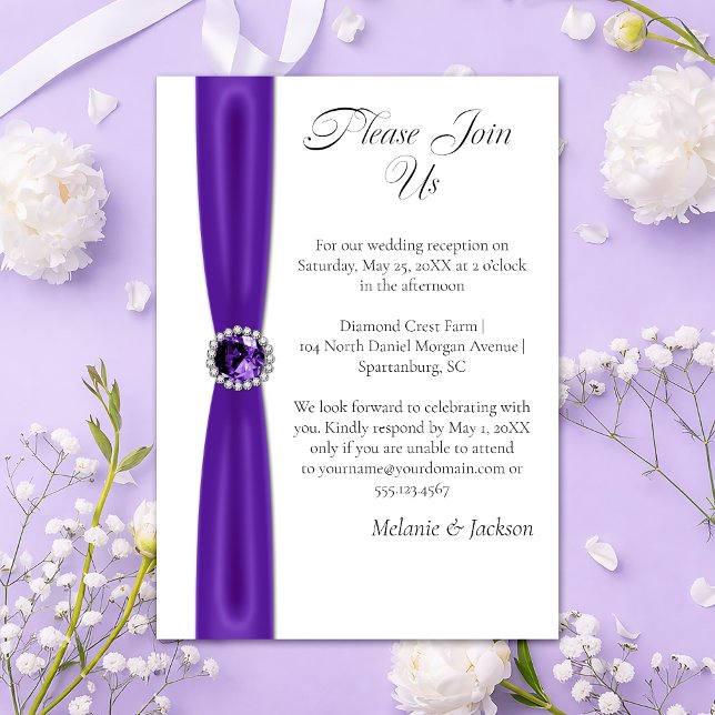 Invitación Purple Amethyst Satin Ribbon Jewel Reception Only (Subido por el creador)