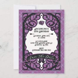 Invitación Purple and Black Gated Rose Princess Birthday