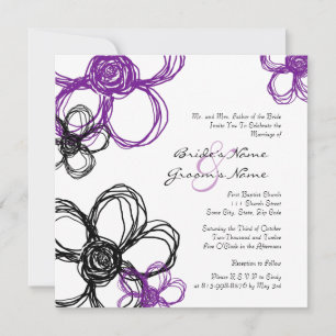 Invitación Purple and Black Wild Flowers Wedding Invitation