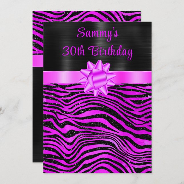 Invitación Purple and Black Zebra Stripes Birthday Party (Anverso / Reverso)
