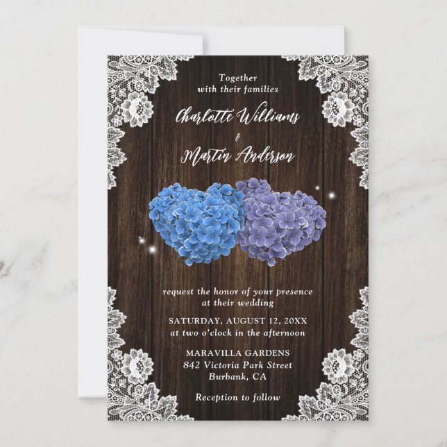 Invitación Purple and Blue Rustic Floral Wedding (Anverso)