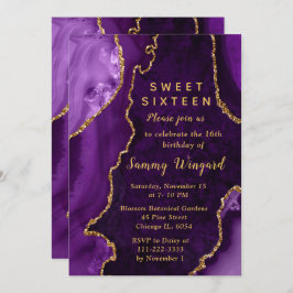 Invitación Purple and Gold Agate Marble Sweet Sixteen