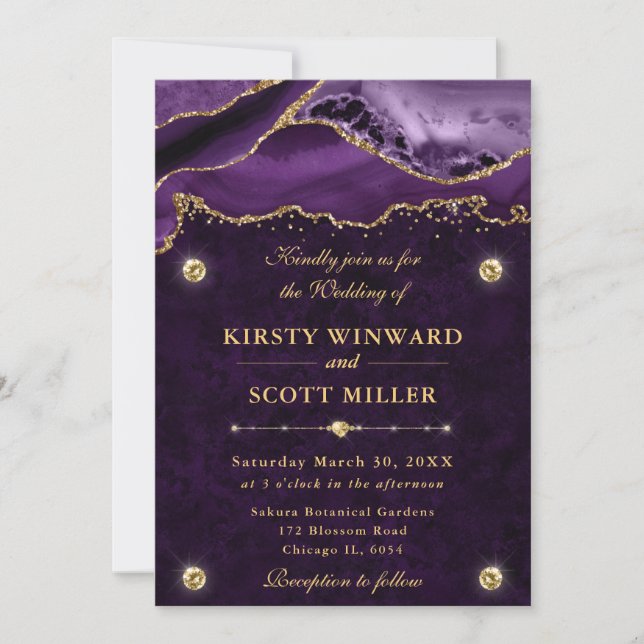 Invitación Purple and Gold Glitter Agate Wedding (Anverso)
