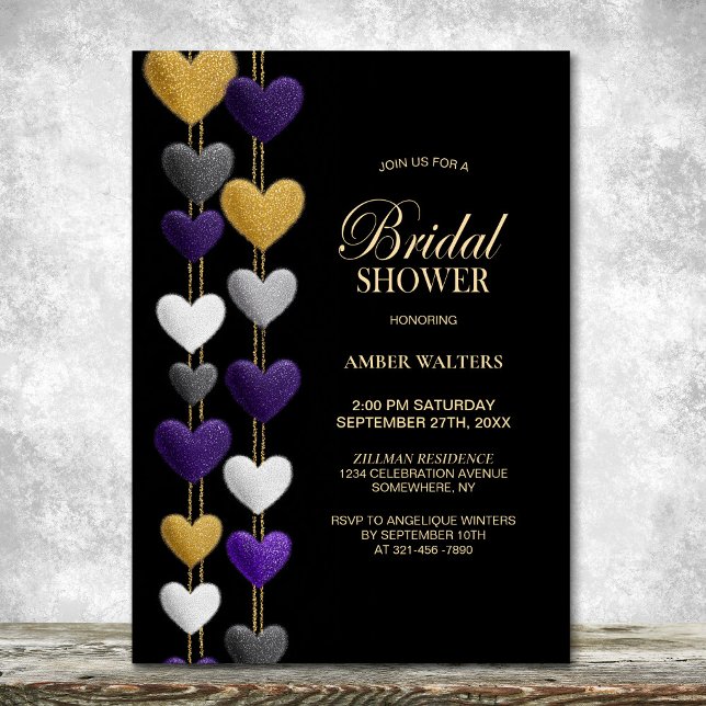Invitación Purple and Gold Hearts Bridal Shower (Subido por el creador)