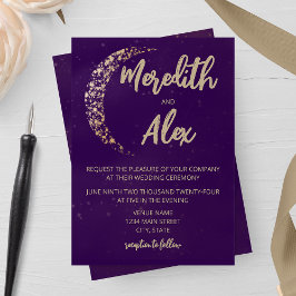 Invitación Purple and Gold Moon and Back Boda