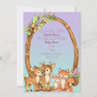 Invitación Purple and Mint Woodland Baby Shower Invite