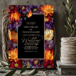Invitación Purple and Orange Floral Black Wedding
