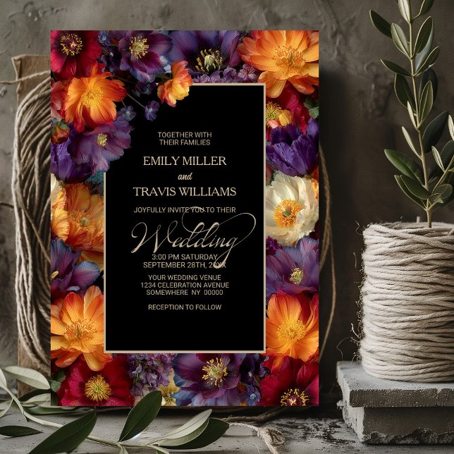 Invitación Purple and Orange Floral Black Wedding (Subido por el creador)