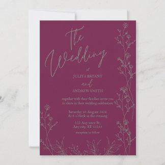 Invitación Purple and saga green thick wedding Invitation