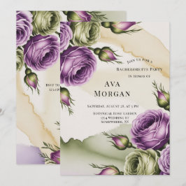 Invitación Purple and Sage Green Roses Bachelorette Party