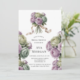Invitación Purple and Sage Green Roses Bridal Shower