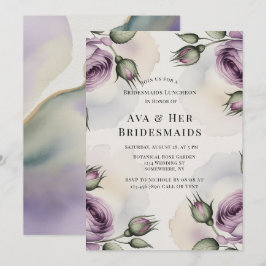 Invitación Purple and Sage Green Roses Bridesmaids Luncheon