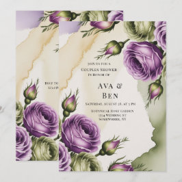 Invitación Purple and Sage Green Roses Painted Couples Shower