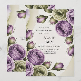 Invitación Purple and Sage Green Roses Painted Wedding Shower