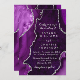 Invitación Purple and Silver Agate Marble Wedding