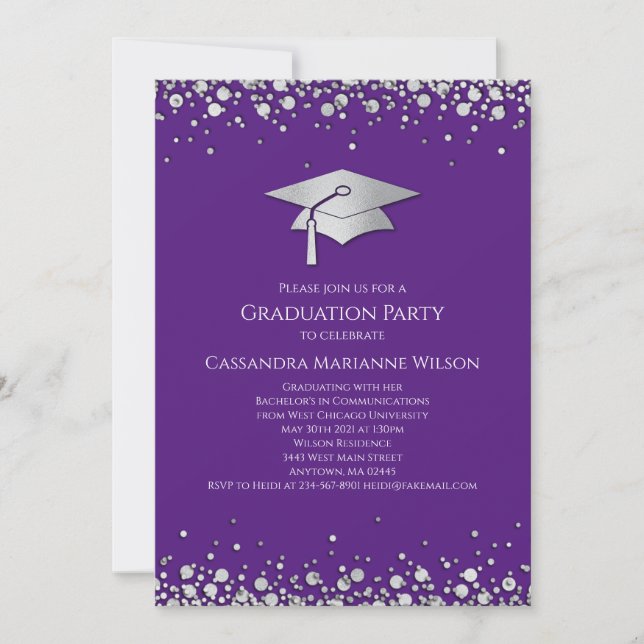 Invitación Purple and Silver Graduation (Anverso)