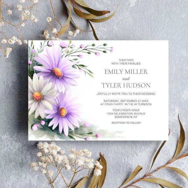 Invitación Purple and White Daisies Wedding  (Subido por el creador)