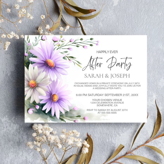 Invitación Purple and White Daisies Wedding After Party (Subido por el creador)