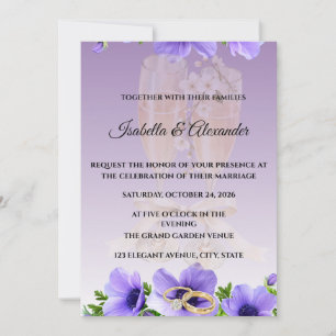 Invitación Purple Anemone Champagne Glasses Wedding Invitatio