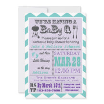 Purple & Aqua Barbecue BaByQ Baby Shower Invita 2