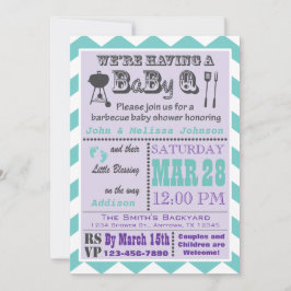 Invitación Purple & Aqua Barbecue BaByQ Baby Shower Invita 2