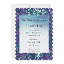 Purple Aqua Sparkle Glitzy cumpleaños de la sirena