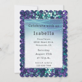Invitación Purple Aqua Sparkle Glitzy cumpleaños de la sirena