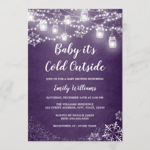 Invitación Purple Baby Shower Baby hace frío fuera del invier