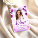 Invitación Purple Balloon Photo 40th Birthday for Women<br><div class="desc">Celebrate a special milestone with this elegant 40th birthday photo invitation featuring a soft purple background, festive balloons, and a beautiful portrait layout. Perfect for a stylish birthday celebration, this invitation allows you to personalize the photo, name, date, and party details. The modern script typography and feminine design make it...</div>