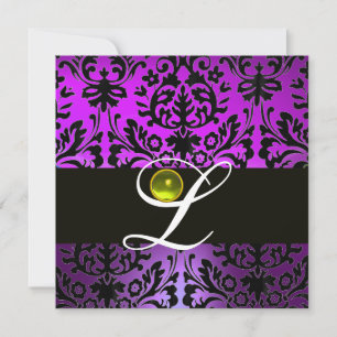 INVITACIÓN PURPLE BLACK DAMASK MONOGRAM AMARILLO TOPAZ