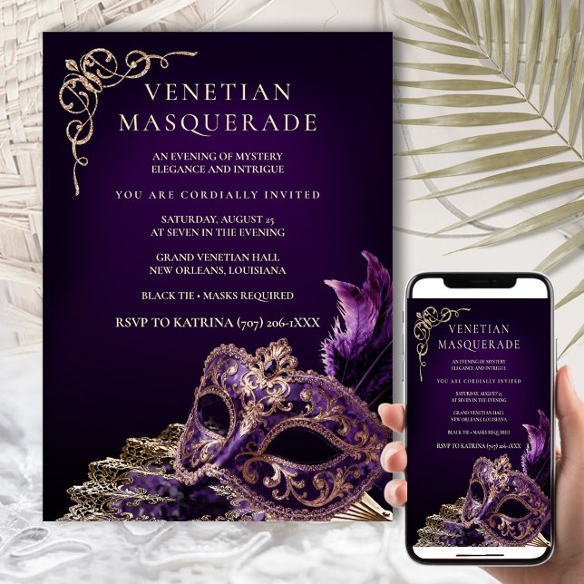 Invitación Purple Black Masquerade Ball Elegant Venetian  (Subido por el creador)