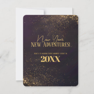 Invitación Purple Black Ombré Golden Sparkles  New Year Card