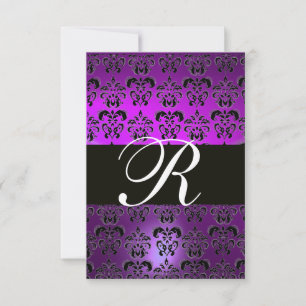 INVITACIÓN PURPLE BLANCO NEGRO DAMASK MONOGRAM RSVP