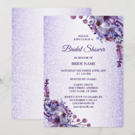 Invitación Purple Blue Pink Floral Glitter Bridal Shower