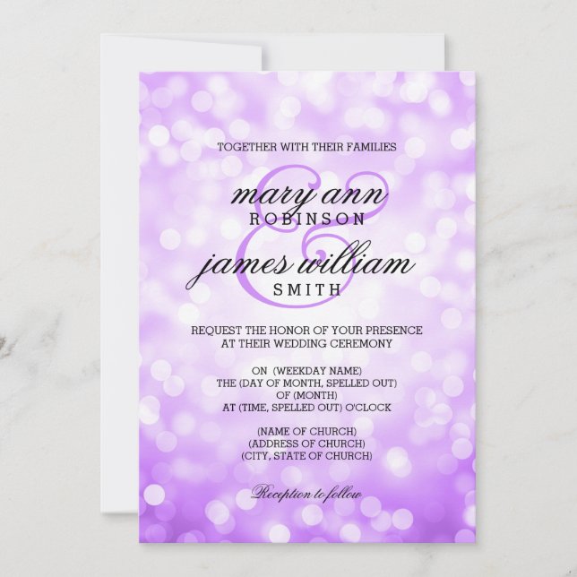 Invitación Purple Bokeh Ilustra Elegante Boda (Anverso)