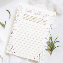 Invitación Purple Book Bridal Shower Guess Who Game Card