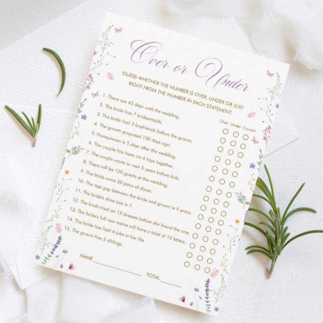 Invitación Purple Book Bridal Shower Over or Under Game Card (Subido por el creador)