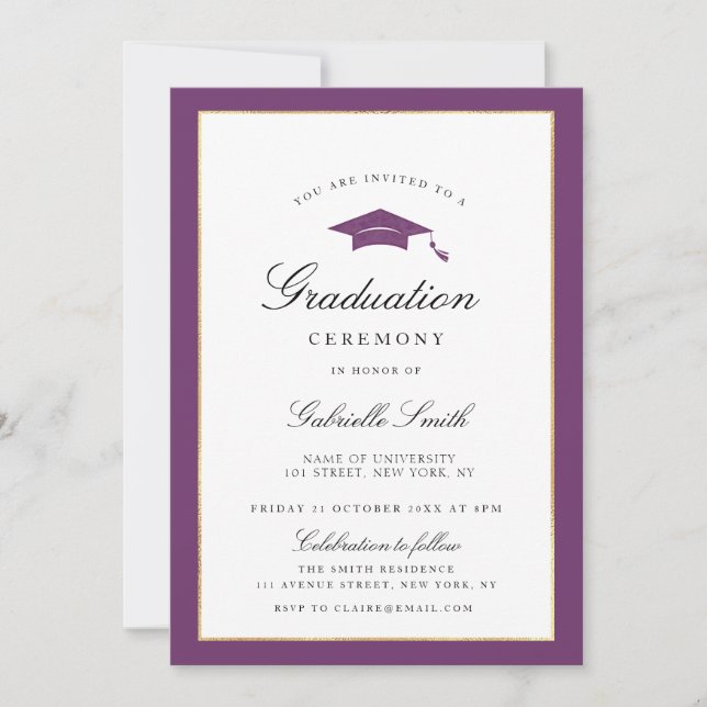 Invitación purple border graduation ceremony invitation (Anverso)