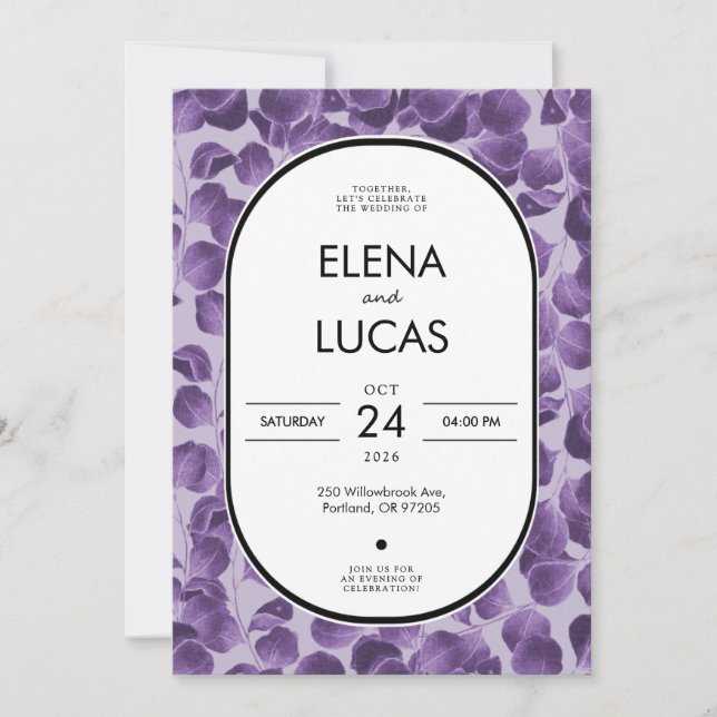 Invitación Purple Botanical Eucalyptus Wedding Invitation (Anverso)