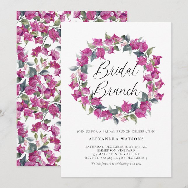 Invitación Purple Bougainvillea Wreath Bridal Brunch (Anverso / Reverso)