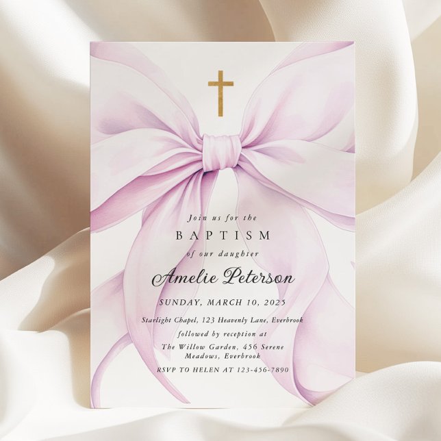 Invitación Purple Bow Girl Baptism Invitation (Subido por el creador)