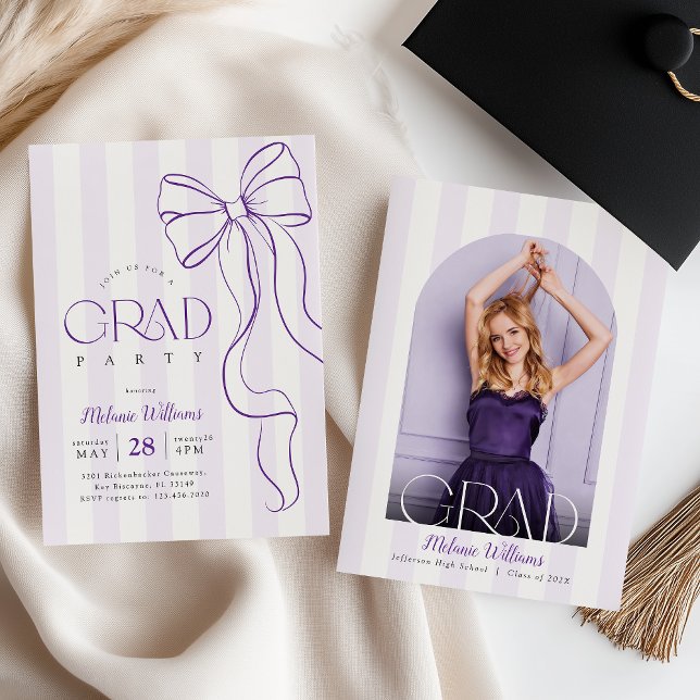 Invitación Purple Bow Graduation Photo Invitation (Subido por el creador)
