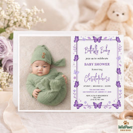 Invitación Purple Butterfly Baby Girl Baby Shower 