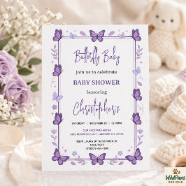 Invitación Purple Butterfly Baby Girl Baby Shower 