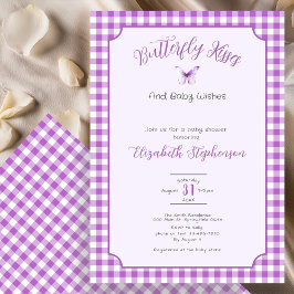 Invitación Purple Butterfly Kisses Baby Wishes Baby Shower